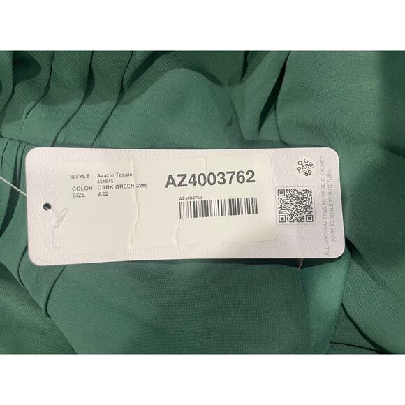 NWT Azazie Tessie A-Line V-Neck Pleated Chiffon Dress Dark Green Womens Size A22 - Picture 5 of 7